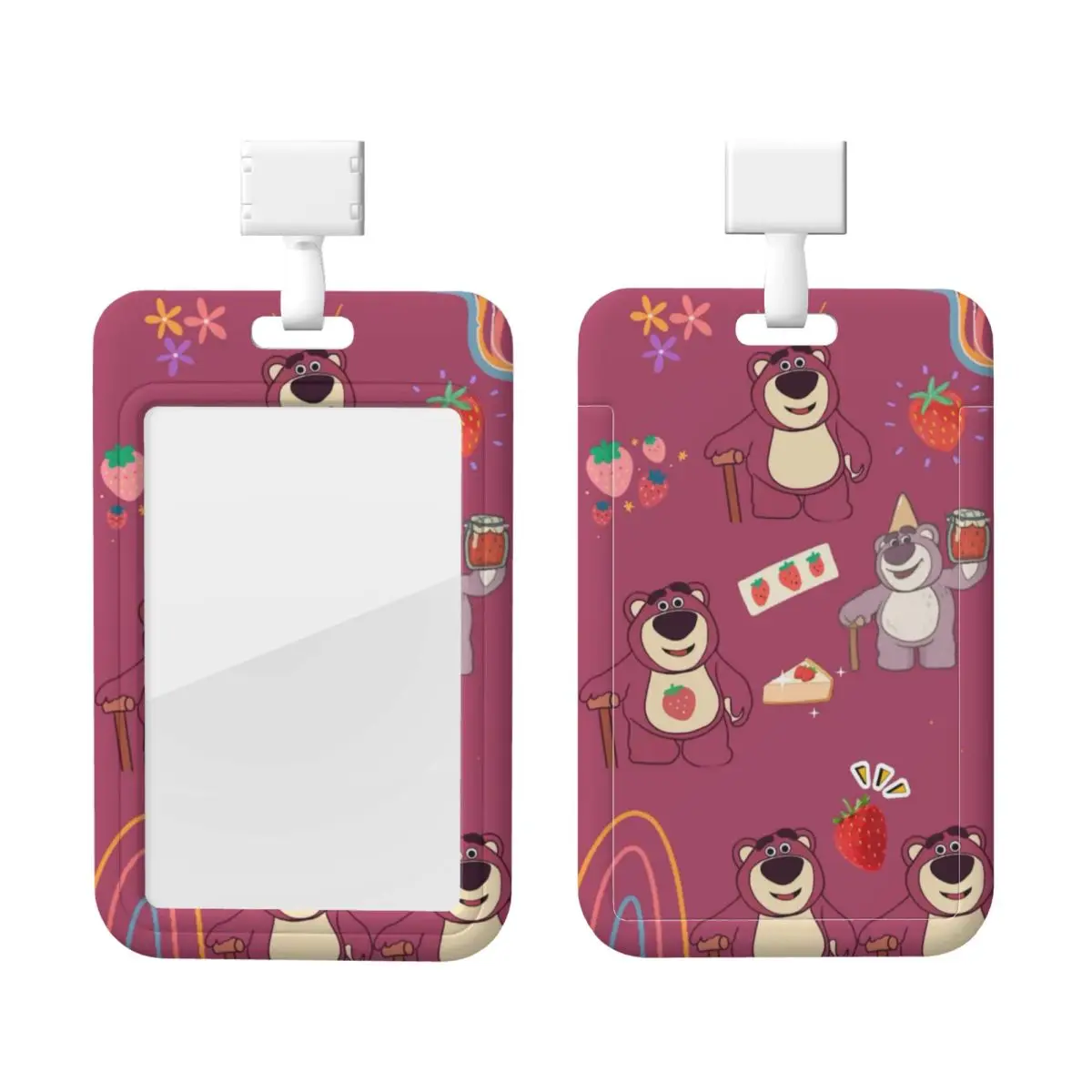 

Custom Strawberry Bear Lotso Huggin Card Badge Holder Card Holder Men Women Neck Strap ID Credential Holder Engineers
