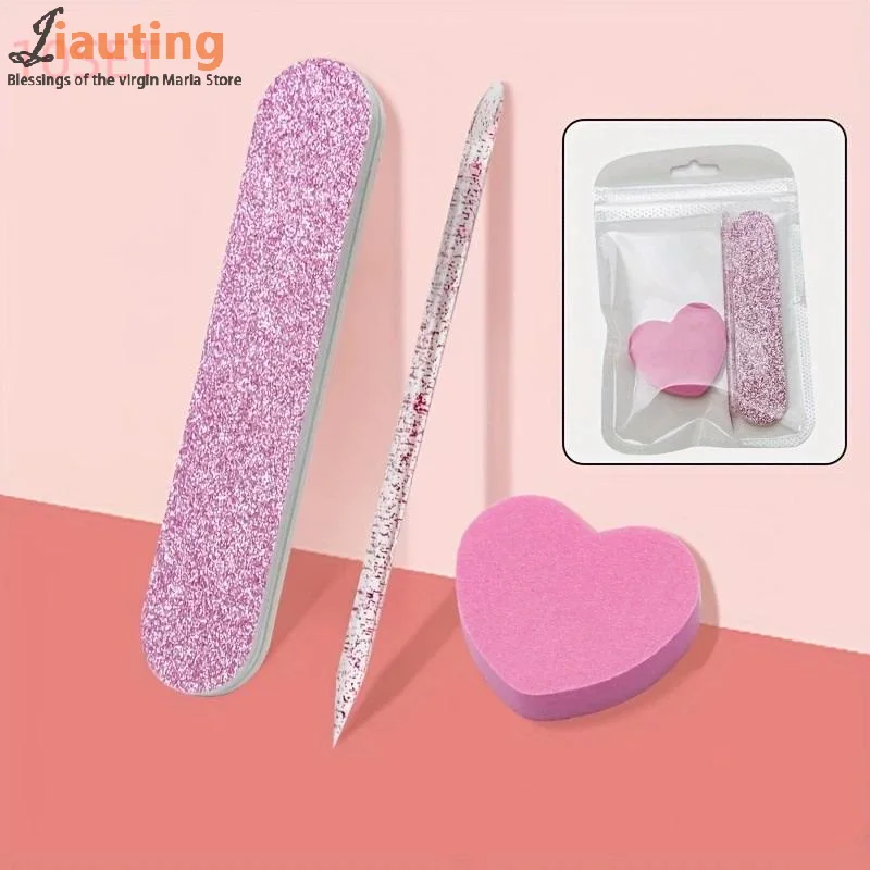 10 conjunto de ferramentas de manicure com caneta pontilhadora de cristal bloco em forma de coração e lixa de madeira para polimento de unhas e modelagem acessórios de cuidados