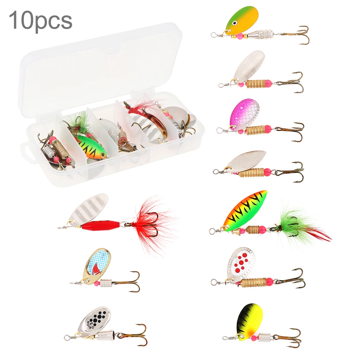 

10pcs/lot Wobbler Fishing Spoon Baits 4g-8g Metal Triangle Barbed Treble Hooks Spinner Lure Spinnerbait Artificial with Box