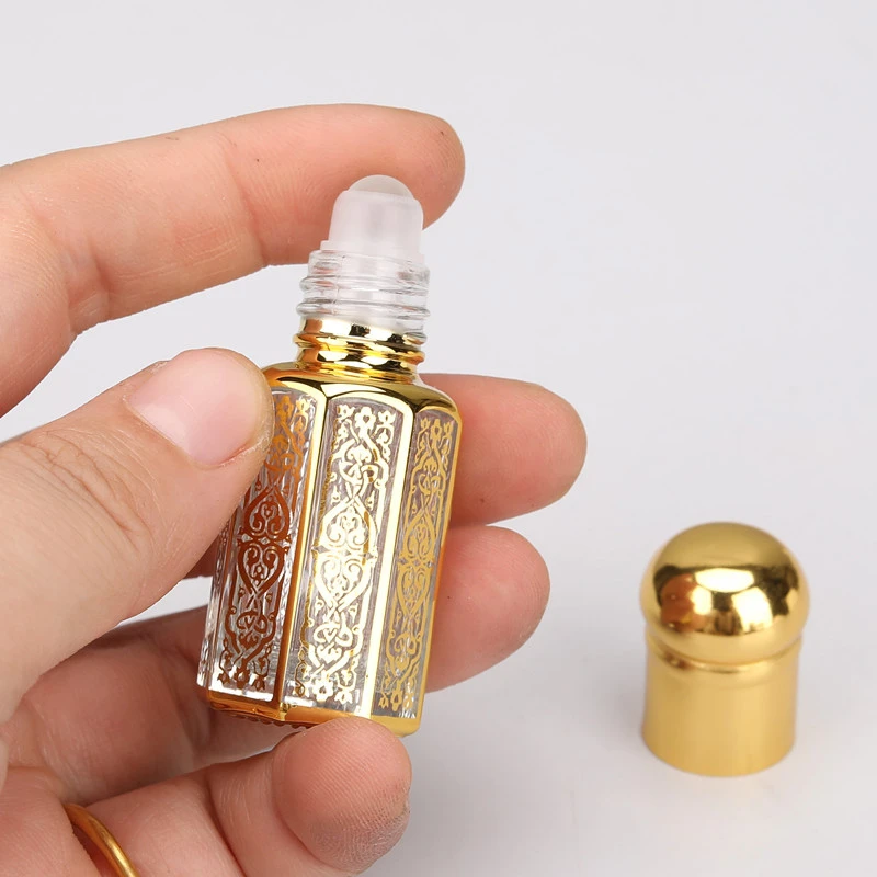 100pcs 3/6/12ML แบบพกพา Mini Gold Luxury เติมน้ํามันหอมระเหยขวด Bronzing ภาชนะบรรจุของเหลว