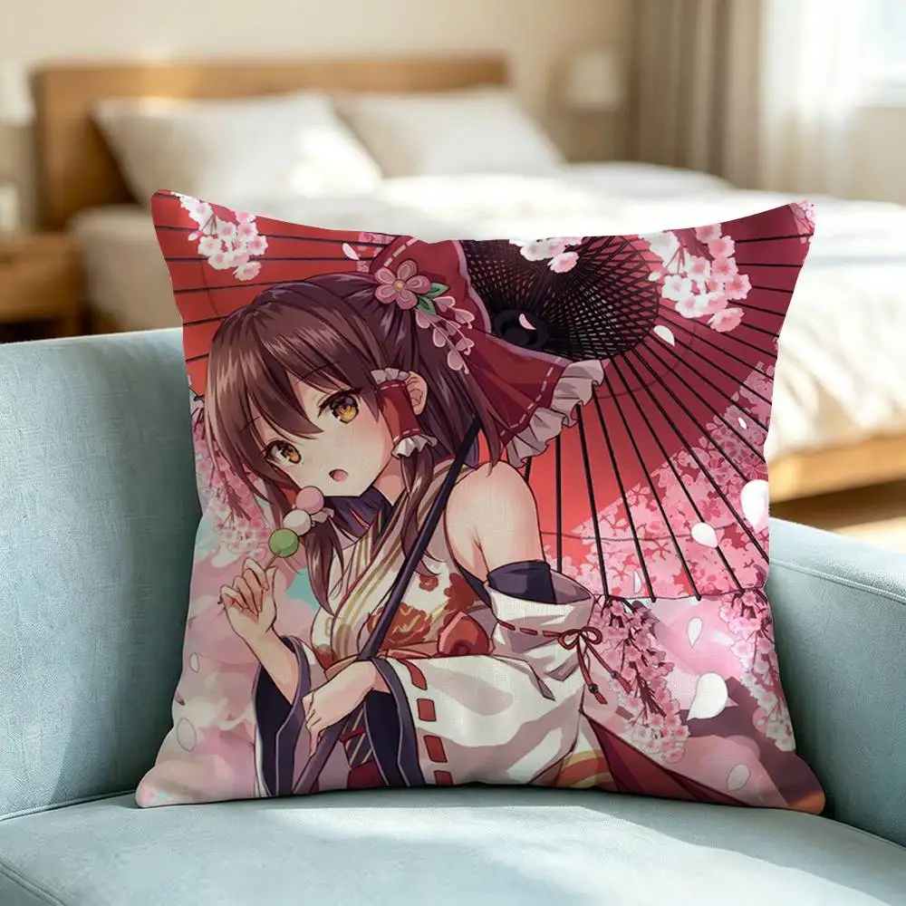 Touhou Project Reimu-Hakurei Square Double-Sided printed Pillow Case Bedroom Bedside Pillow Sofa Cushion Cover Gift