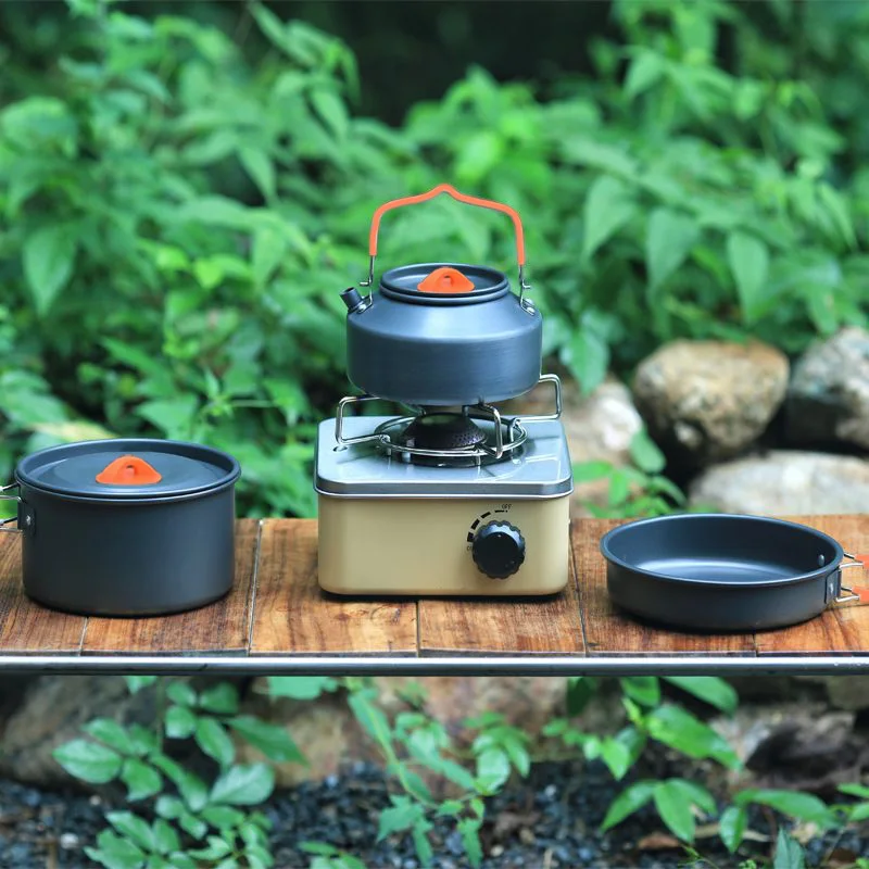 Gas Stove Cookware Set Pots And Pans Non Stick Kitchen Camp Outdoor Camping Cookware Kit