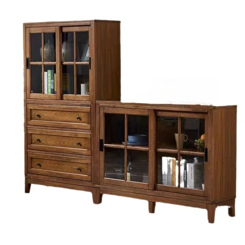 Solid wood household door multi-layer bookshelf free combination storage light luxury