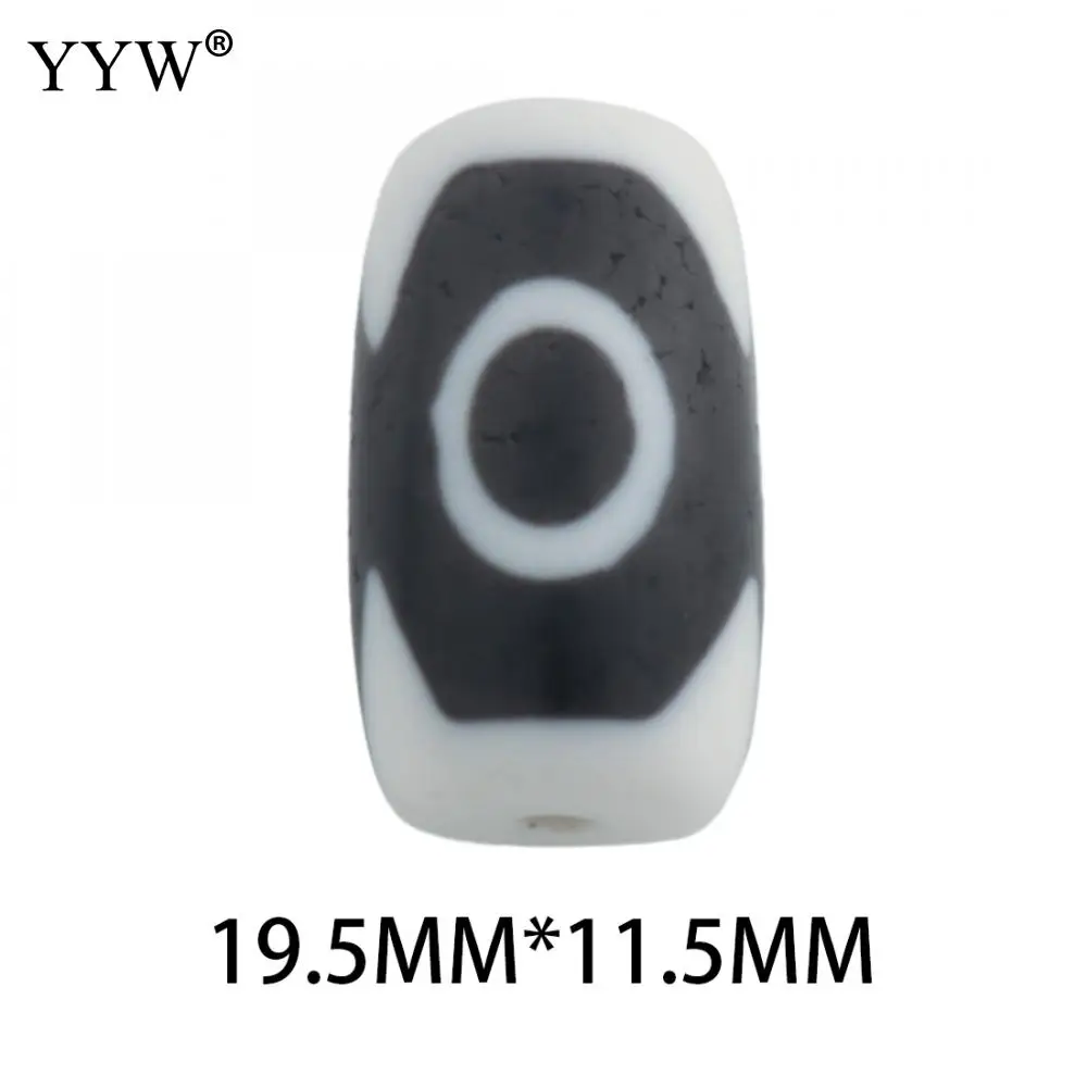 1 Pc Clear Pattern Three Eyes Natural Tibetan Agate Dzi Beads Cylindrical Shape Black And White Stone Vein Tibet Lucky Talisman