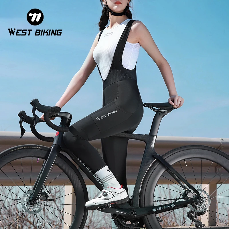 WEST BIKING Women Cycling Padded Bib Pants With Pocket Road Bike 3D Shock Absorption Cushion Men MTB Pants Cooling Sport Gear