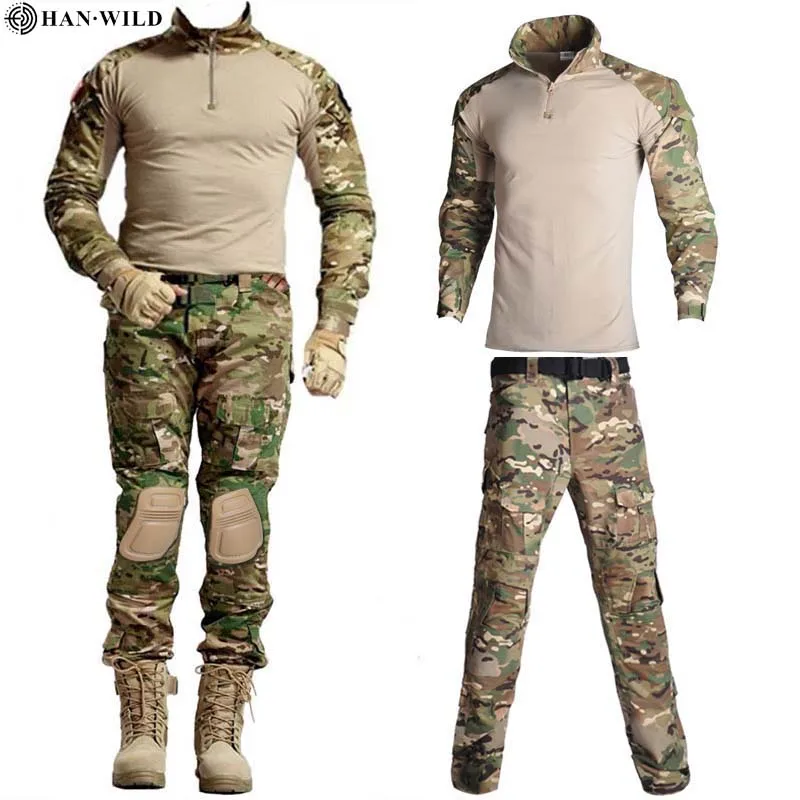 Camisa de combate tático airsoft masculina uniforme ao ar livre, tops táticos, camo, calças de pesca, cotovelo e joelho