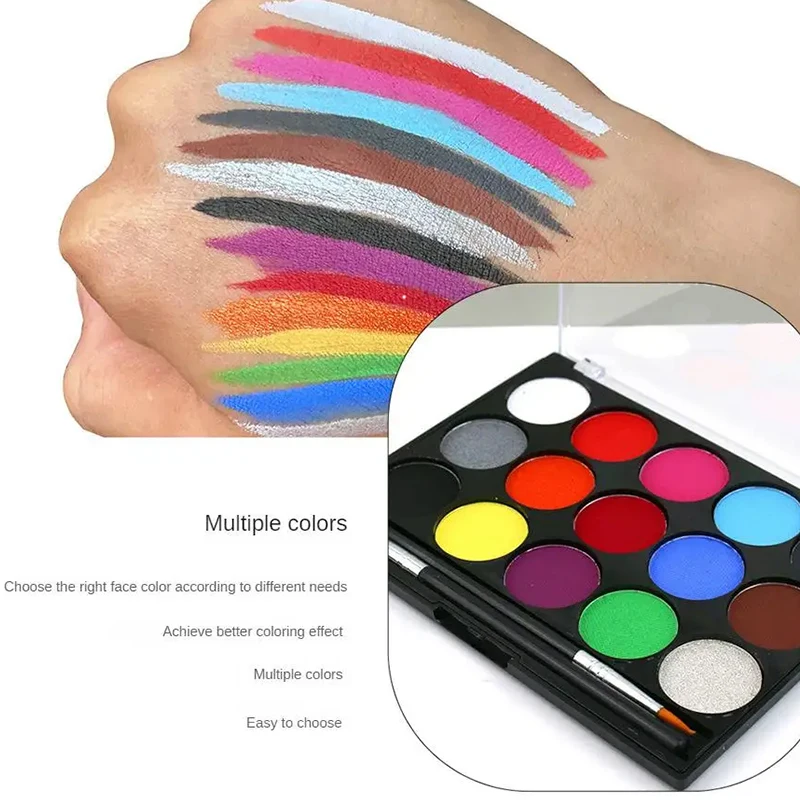 Palette de peinture pour le visage et le corps soluble dans l'eau, 15 couleurs, peinture pour le visage et le corps longue durée et Non toxique pour le maquillage d'halloween