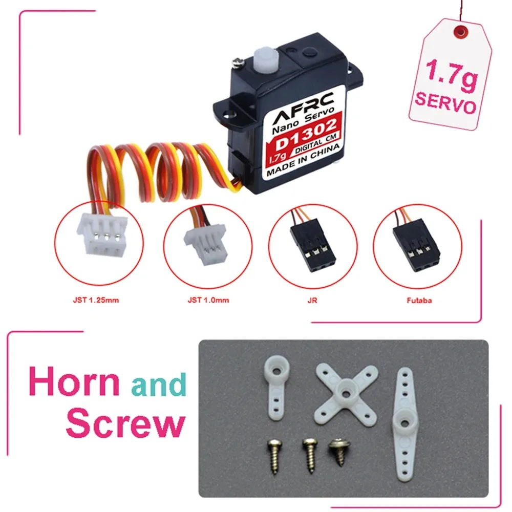 

AFRC D1302 Subminiature Digital Servo 1.7g Coreless Motor for RC Plane Car 0.04ec Fast JST Plug or JR Connector Indoor 3D Flig