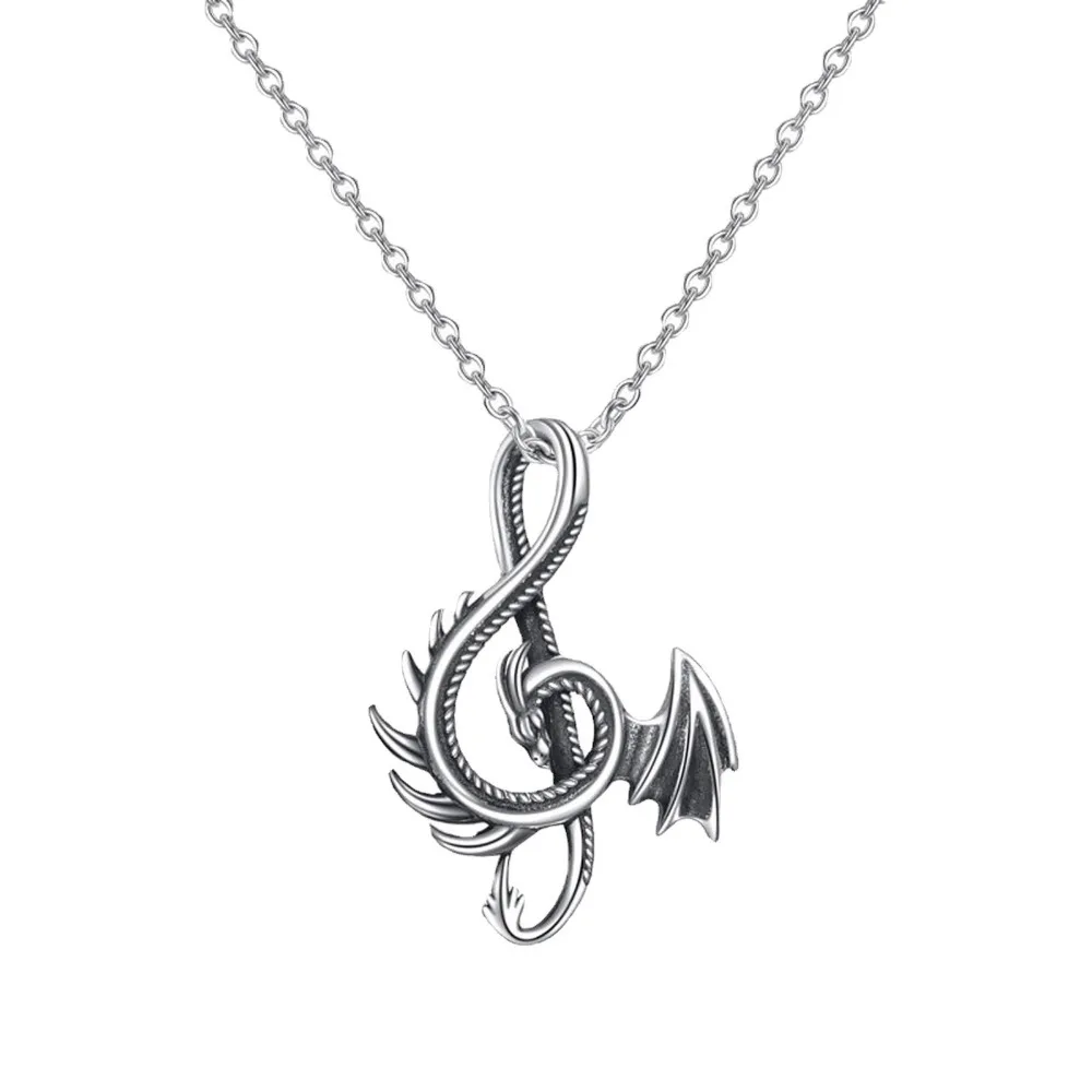 Simple Fashion Trend Punk Style Dragon Pendant Necklace for Men Music Notes Animal Statement Necklace Gothic Vintage JewelryGift