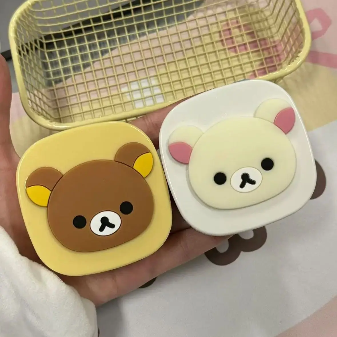 Rilakkuma Contact Lens Case New Anime Relax Bear Mirror Cosmetic Contact Lenses Box Travel Organization Storage Accessories Gift