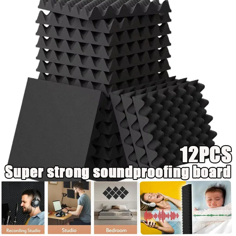 12PCS Self Adhesive Acoustic Panels High Density Soundproof Wall Tiles Noise Echo Reduction for Home Office KTV Gaming Room