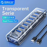 ORICO USB3.0 splitter USB HUB Transparent Multi Port High Speed USB3.0 Splitter With Micro USB Power Port For Laptop PC Adapter