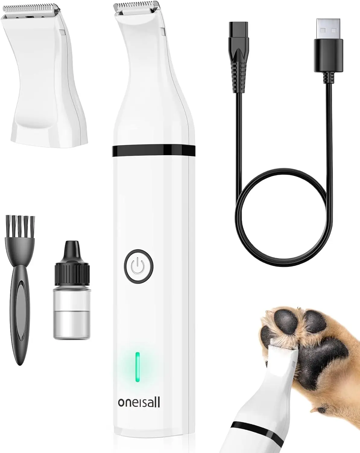 

Dog Clippers with Double Blades, Low Noise Pet Grooming Trimmer for Paws, Eyes, Ears, Face, Rump - White