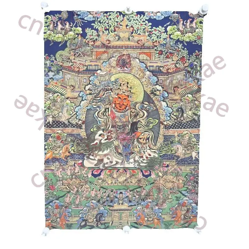 

Тибетский буддизм: Шелковая тангка с изображением Будхисватвы Вайшрваны — Ручная работа, старинные буддийские настенные украшения