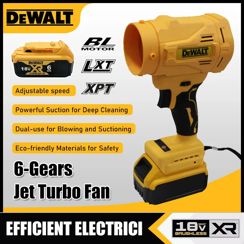 

Высокоскоростная бесщеточная электрическая воздуходувка Dewalt, 6-скоростной турбовентилятор, 130000 об/мин, мощный беспроводной воздуходув для аккумуляторов 18В