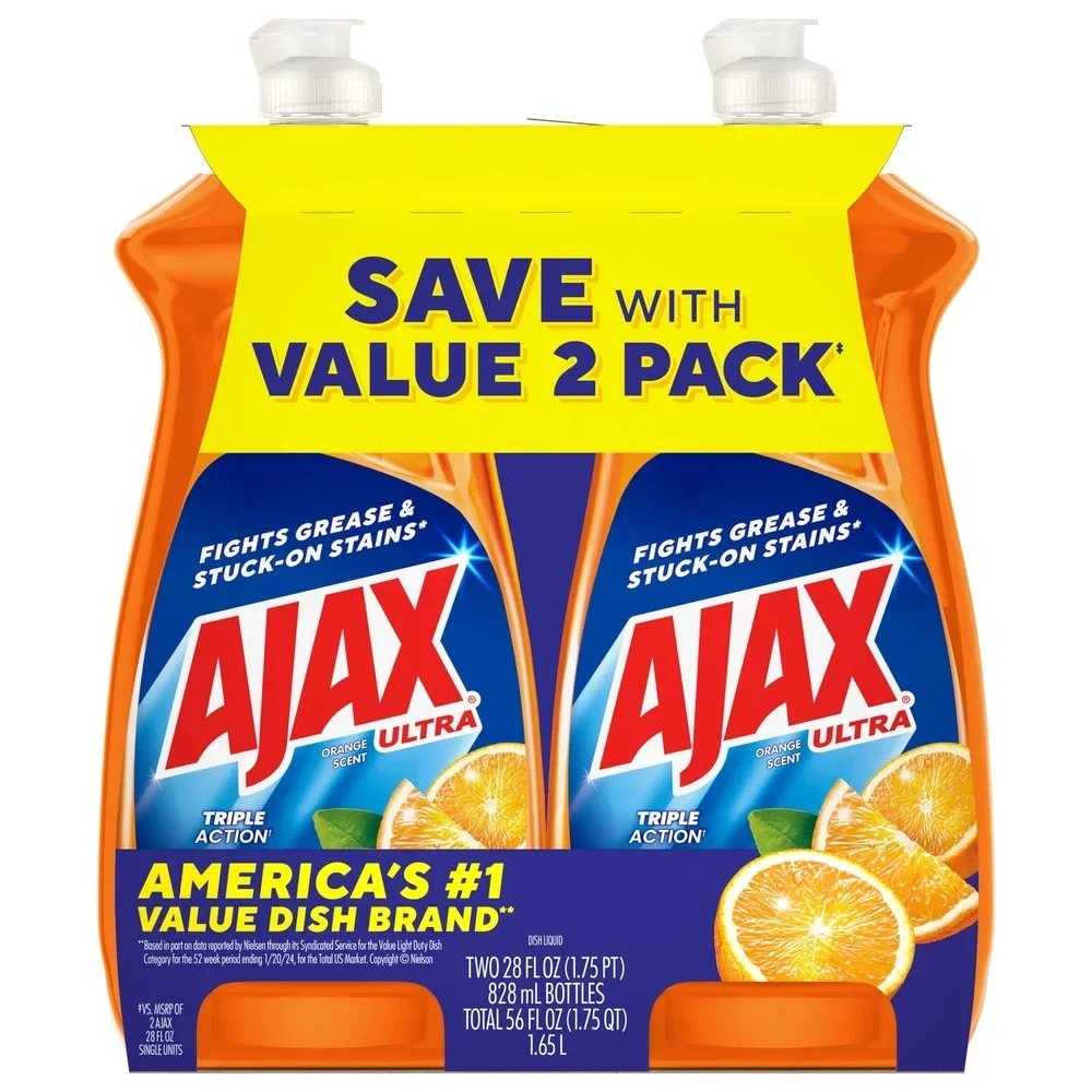 

Ultra Liquid Dish Soap Orange Scent Triple Action 28 oz 2 Pack Effective Cleaning Non Toxic Grease Cutter Odor Fighting Kitchen