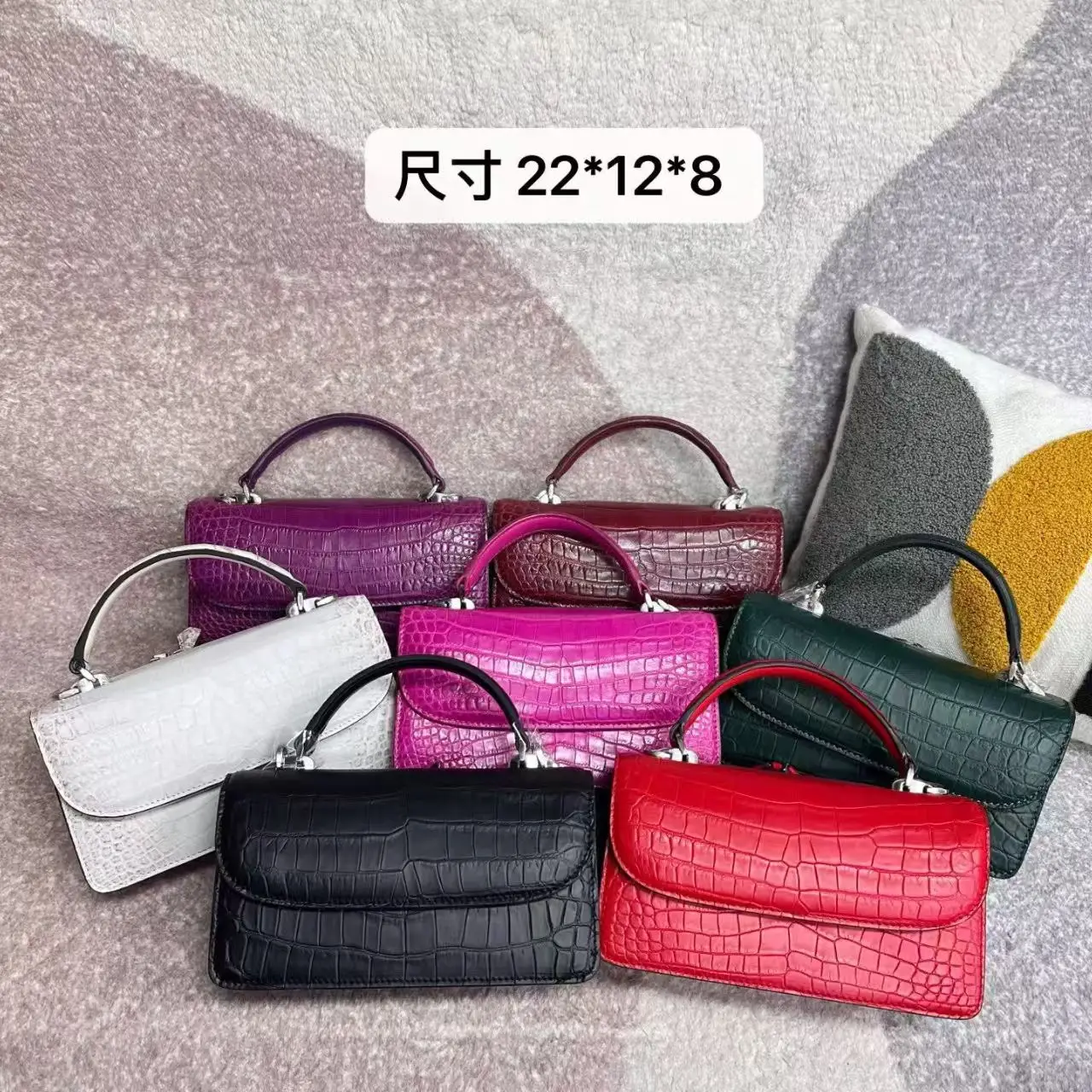 Small Size Genuine Crocodile Leather Shoulder Crossbody Women Bag Alligator Skin Evening Tote Purse  Beige Grey White Pink