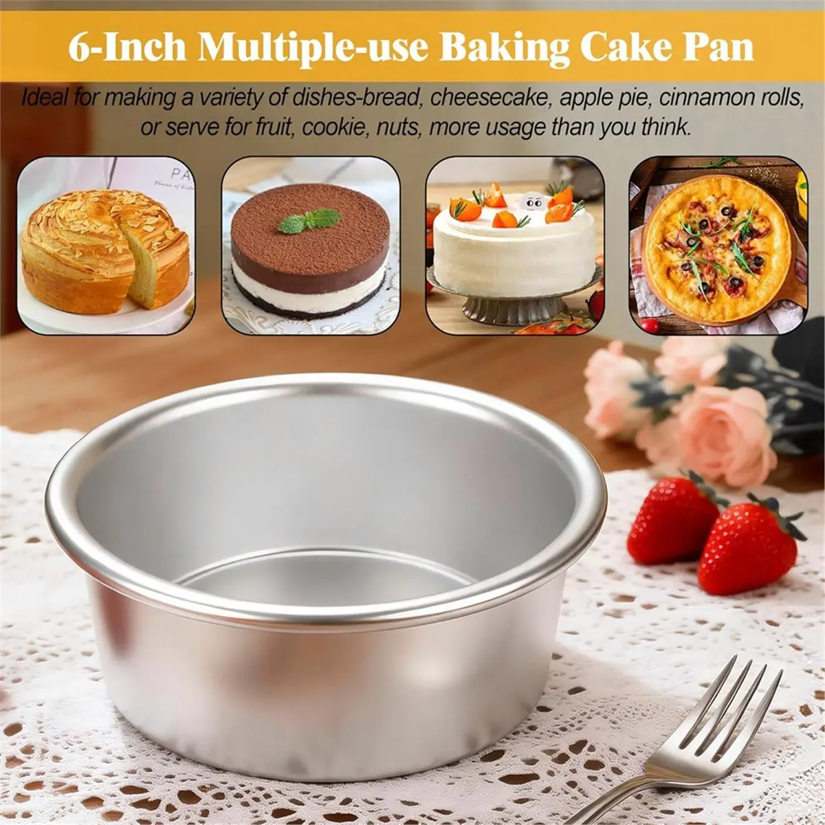 Home Tool Cake Pans Set, Small Cake Pans with 60PCS Parchment Paper for Birthday Smash Layer Cakes, No-Stick Round Cake Pans