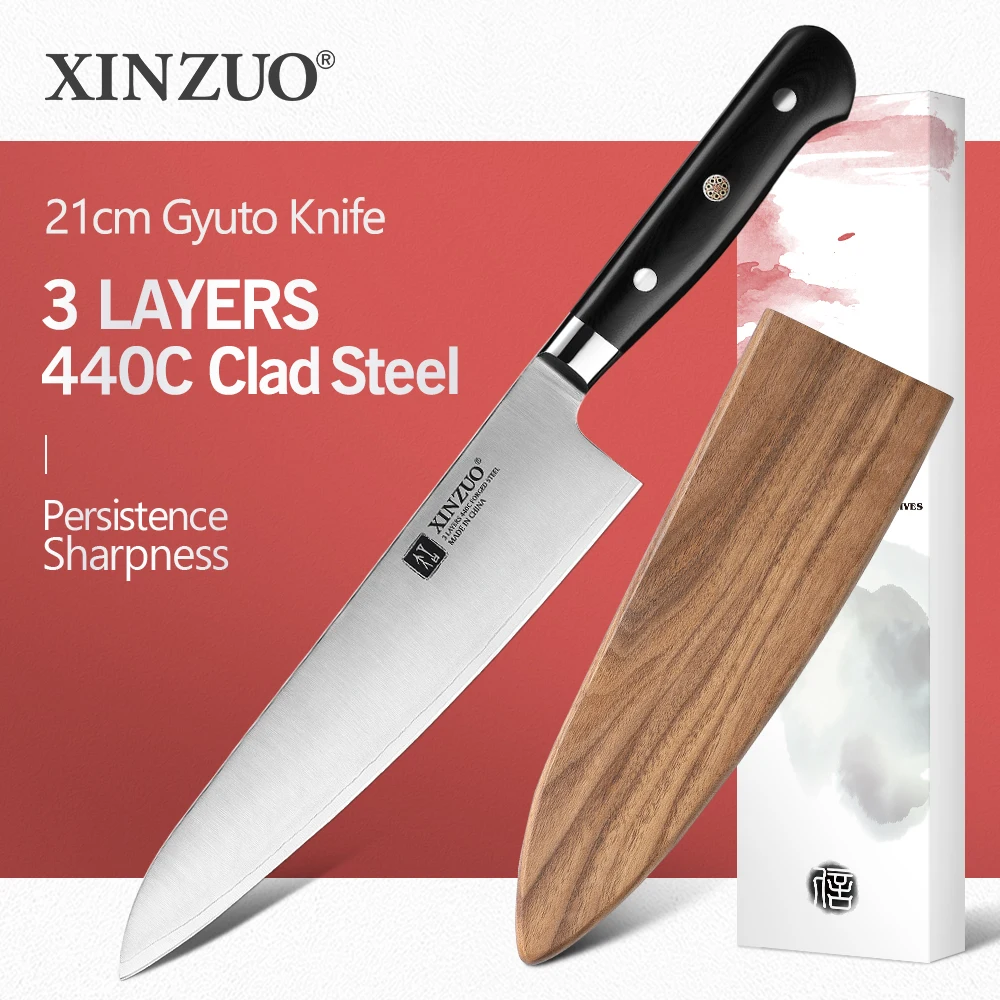 XINZUO Butcher\'s Knife 3 Layers 440C Forged Steel Stainless Steel 210mm Gyuto Knife 60 HRC Kitchen Chef Knives G10 Handle