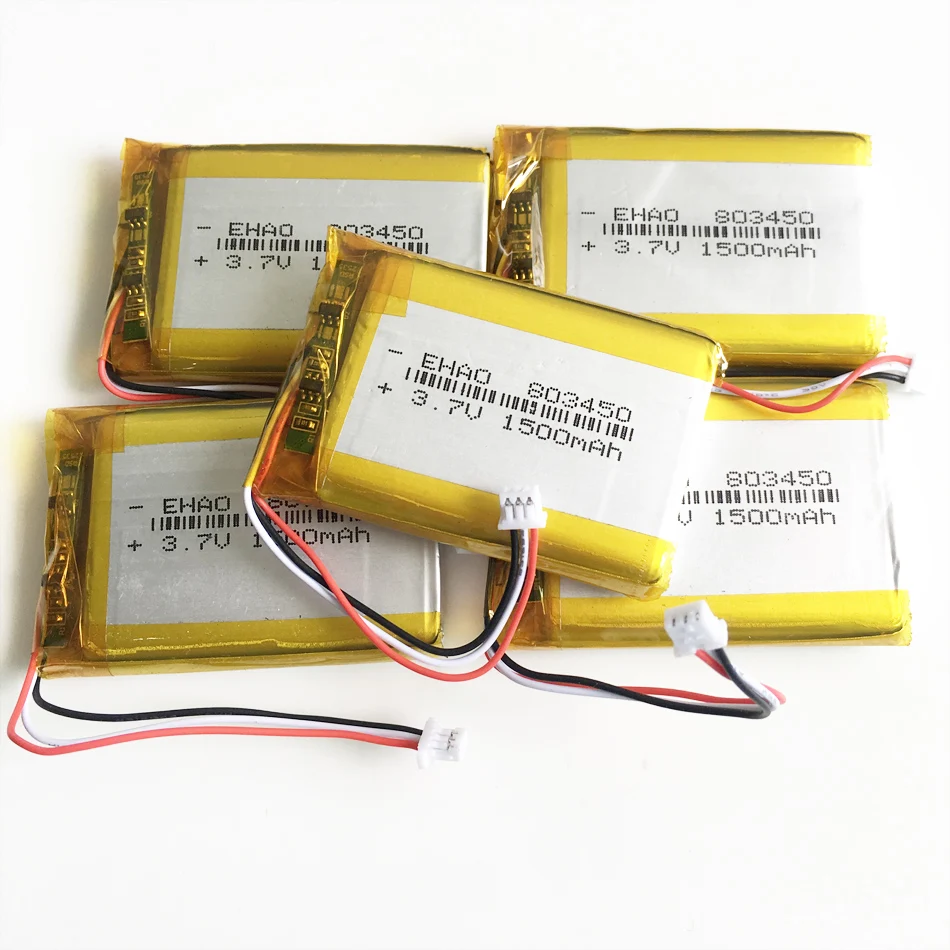 1/2/5/10 PCS 3.7V 1500mAh LiPo Rechargeable Battery 803450 with JST 1.25mm 3Pin Plug  For MP3 DVD Camera GPS Laptop PC