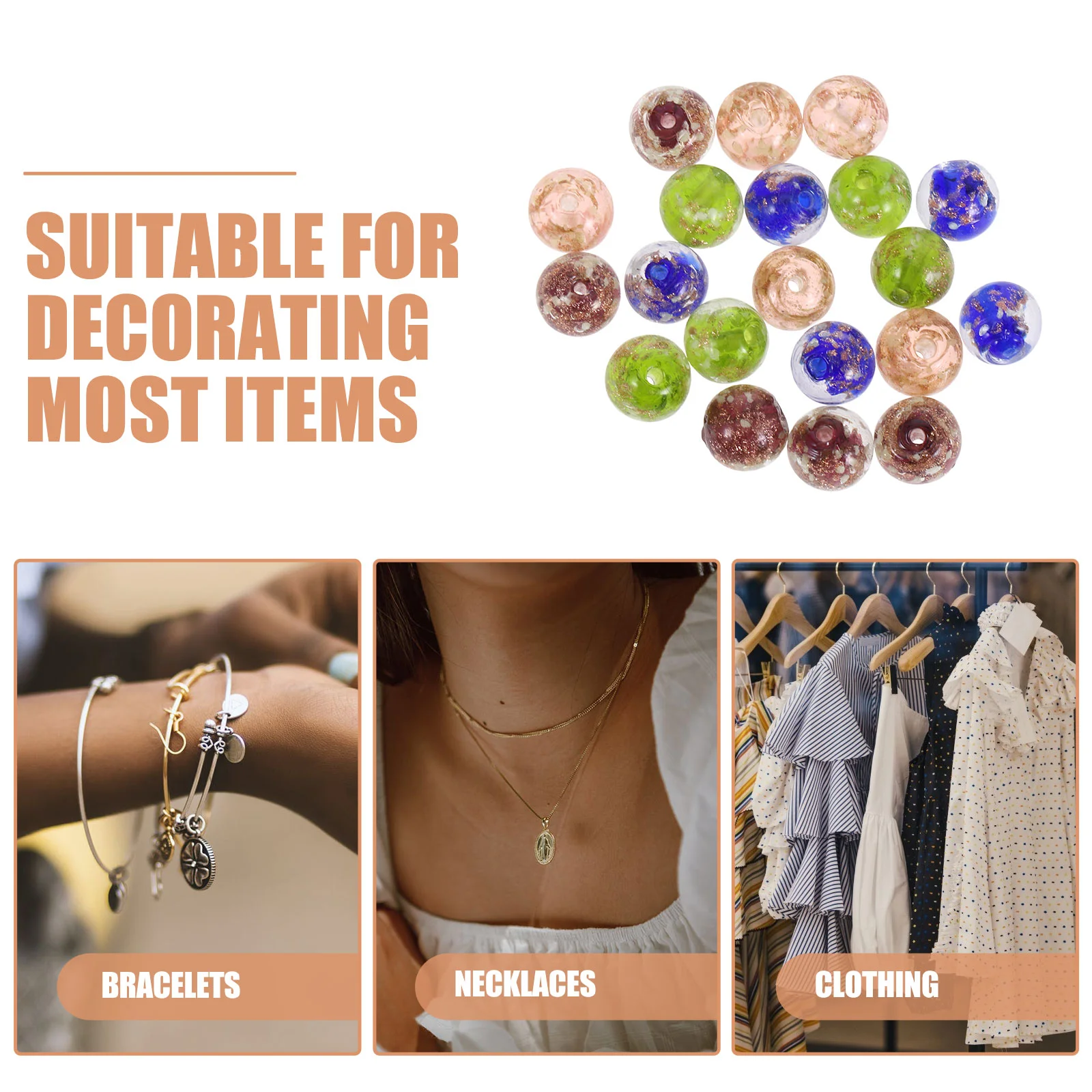 Set di 20 perline di vetro fluorescente, kit rotondi per la creazione di gioielli, colori vivaci, braccialetti con progetti di perline di colore ricco