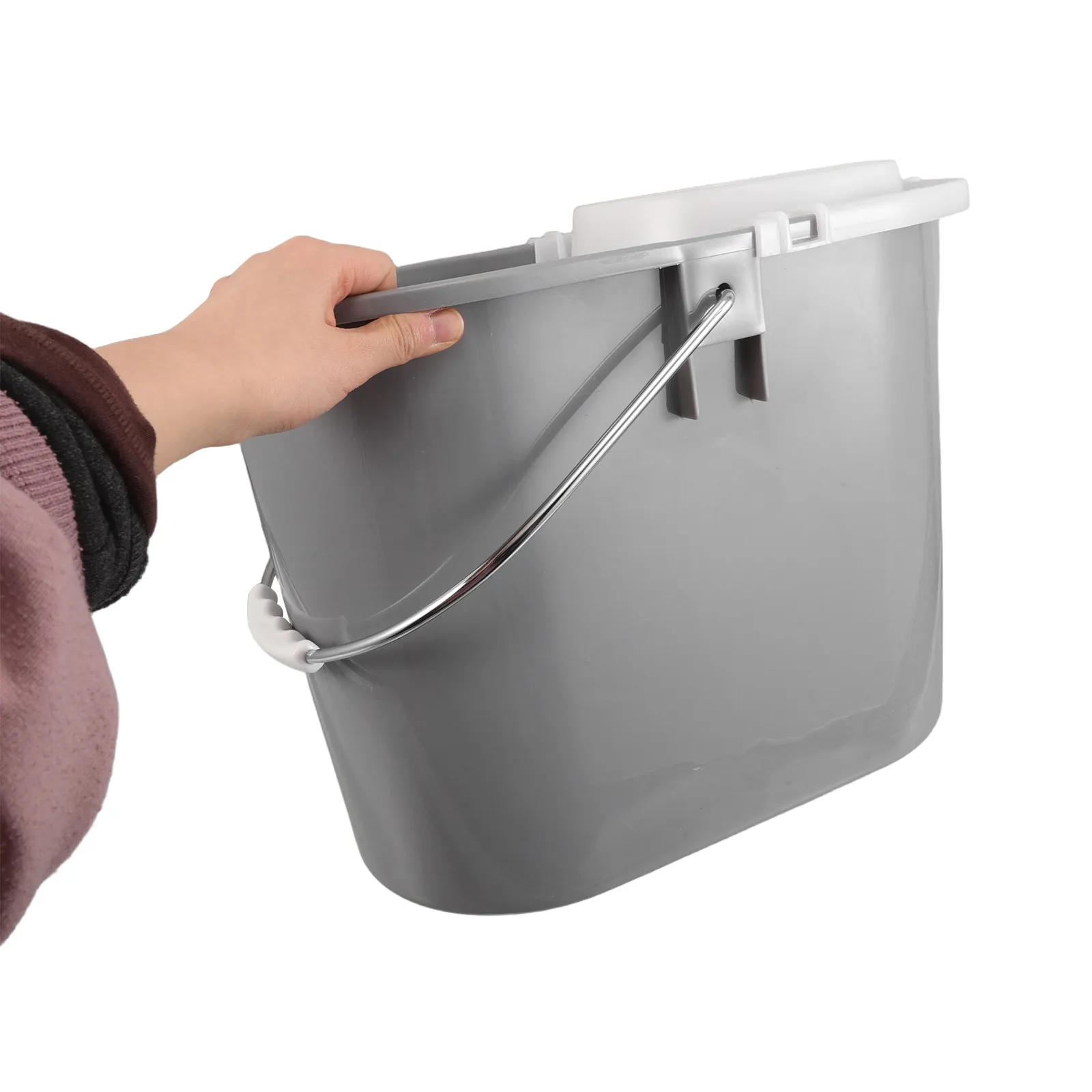 

Commercial Mop Bucket Attachment Red Plastic Cleaning Bucket with Handle Side Press Basket for Floor Mop Cleaning Hotel