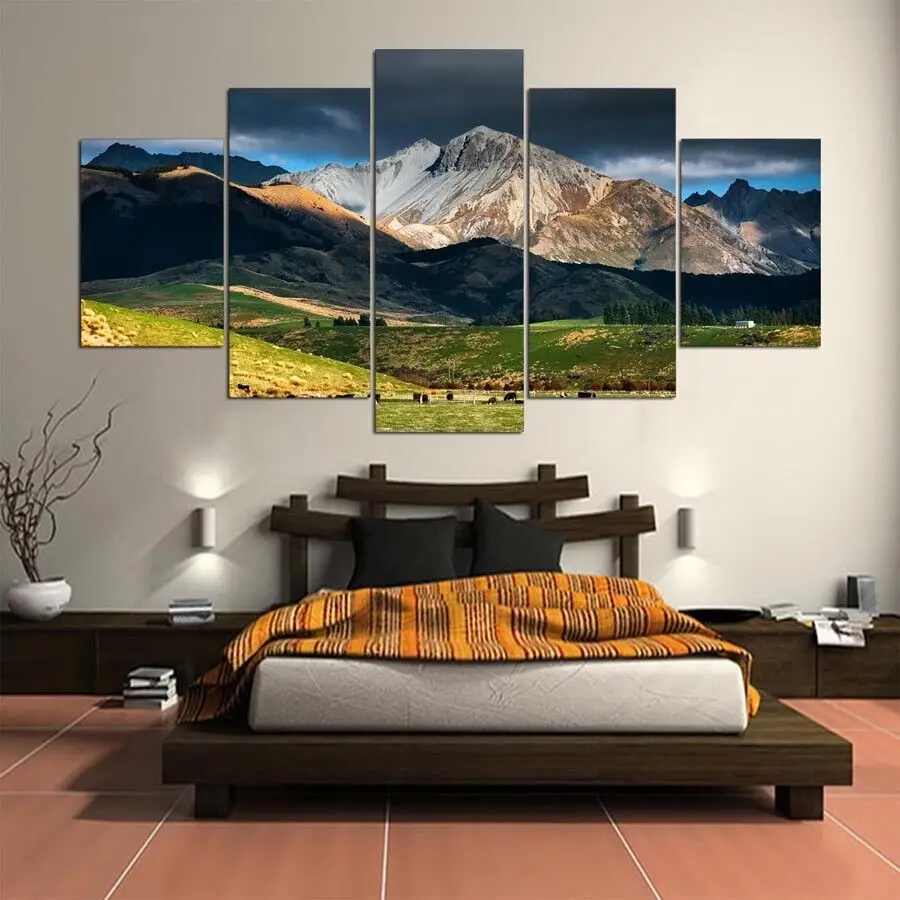 New Zealand Mountain Landscape Mural 5Pcs Wall Art Print Canvas Poster Pictures Paintings Home Decor Living Room Decoration