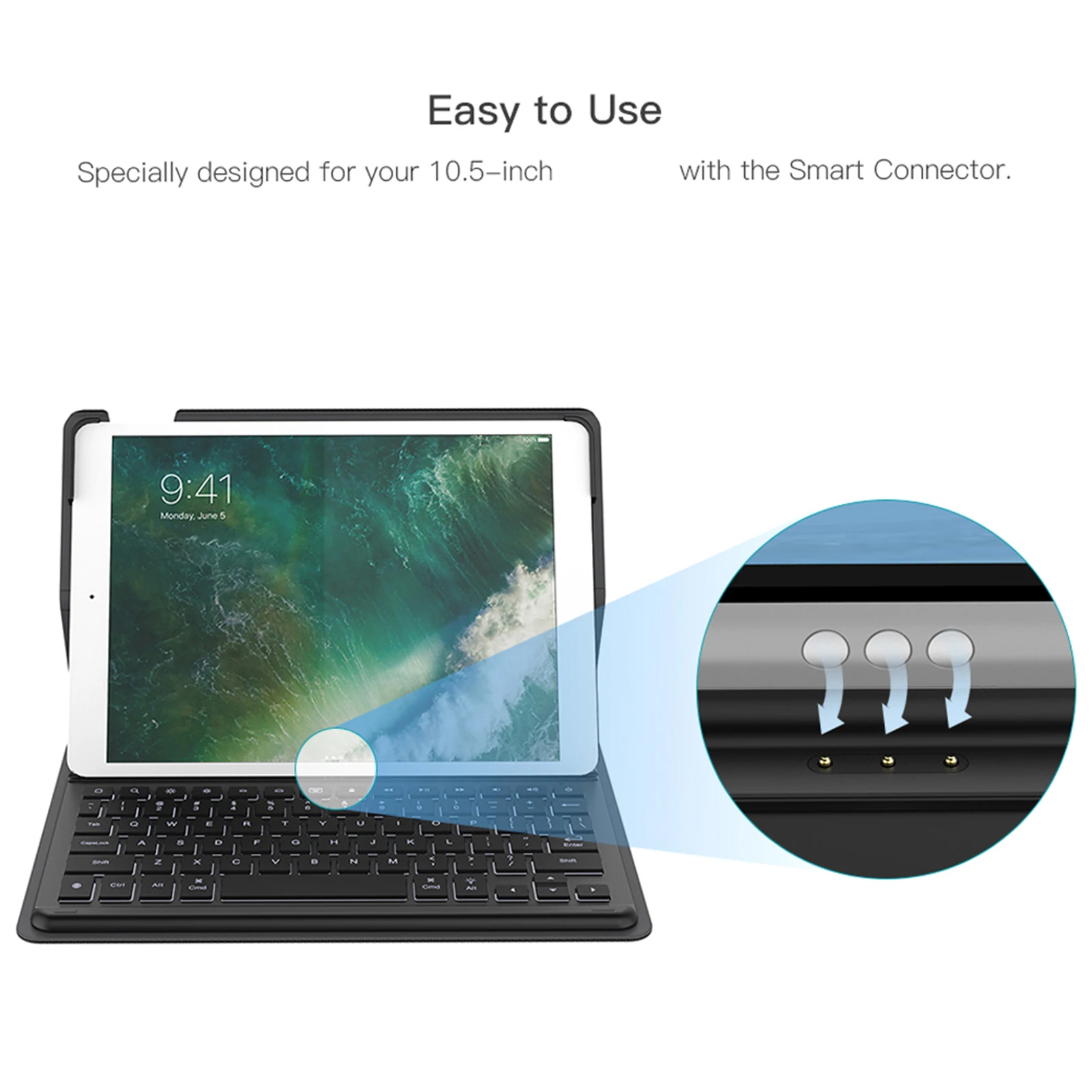 Teclado inteligente com certificação MFi para iPad Air 2019 de 10,5 polegadas com conector inteligente Capa protetora fina Folio Case Stand Backl
