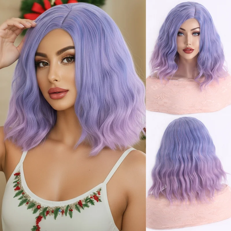 

Exaggerated nightclub funny , rainbow ice cream middle-parted curly hair, Lolita egg roll short women's wig