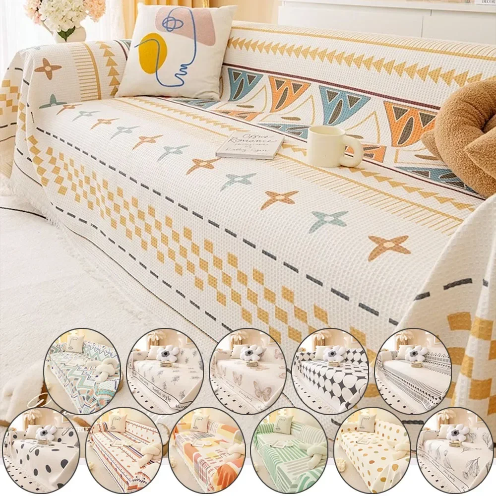 1PC Woven Cotton Sofa Cover Blanket Sofa Towel Multipurpose Furniture Cover Durable Fabric Anti-scratch Home Living Room Decor