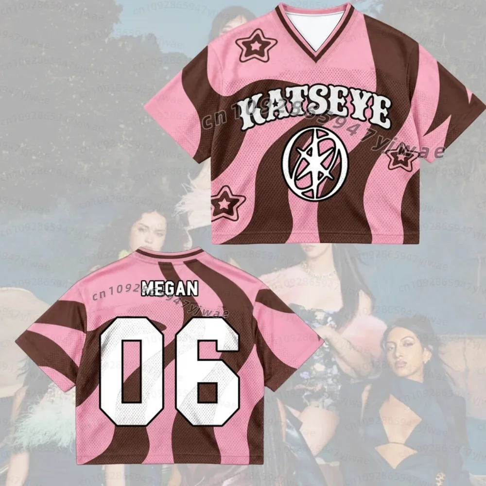 2026 KATSEYE The Wildworld Tour Candy Pink Brown Swirl Wavy Mixed Mesh Jersey Fan-Geschenke Kinder- und Damen-T-Shirt – Detail 9
