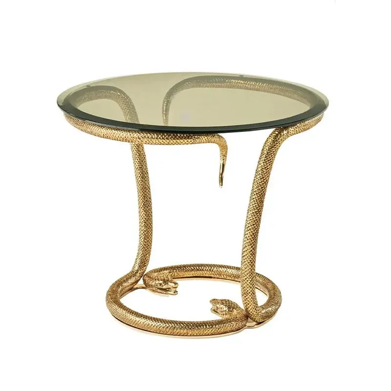 

Light luxury pure copper snakehead edge few modern American living room creative corner few tempered glass surface sofa side