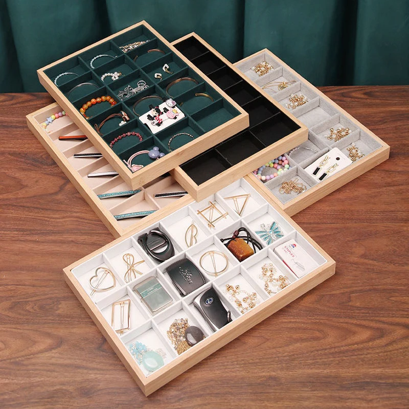 18-roosters bamboe sieraden display lade ring oorbel ketting armband hanger kralen organisator opbergvak voor lade