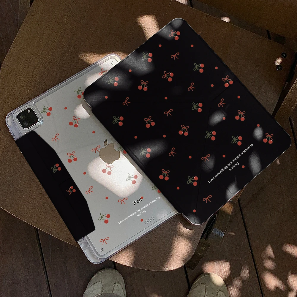 Black Background Red Cherry Y2K Cover For iPad Pro 13 11th M5 M4 12.9 A16 10 8 7 9th 10th Air 11 M2 M3 Mini Tablet Case