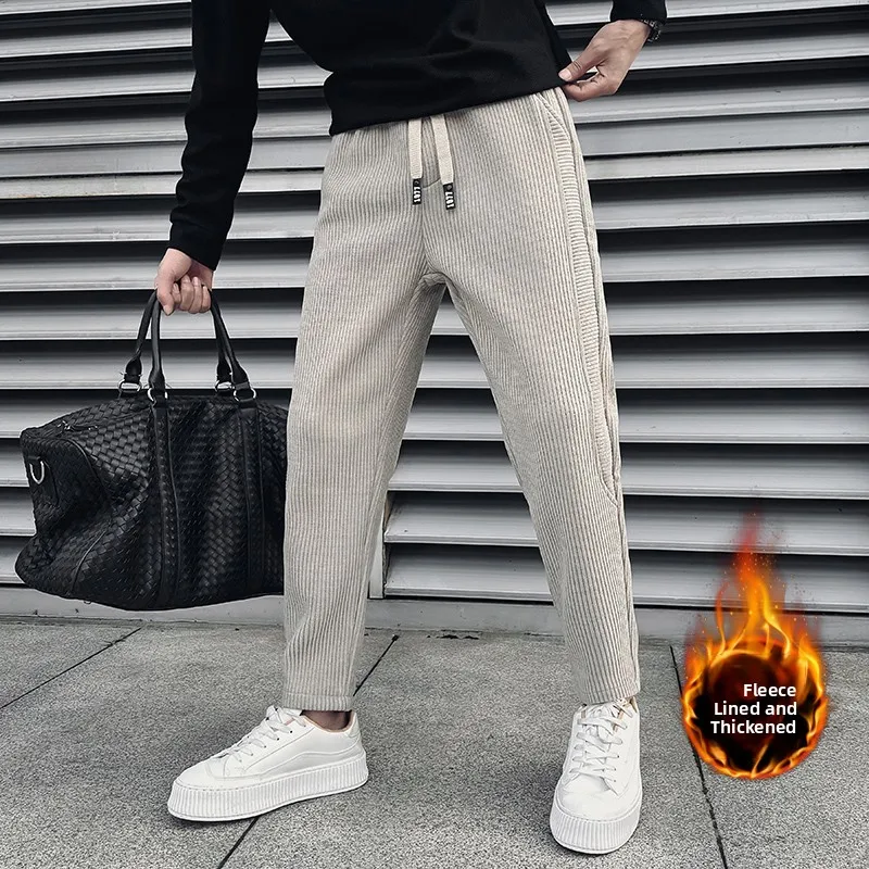 

Men's Fce Lined Knitted Sports Pants Thi Winter Heavyweight Snail ell ape Casual Trousers Korean Faion Trendy
