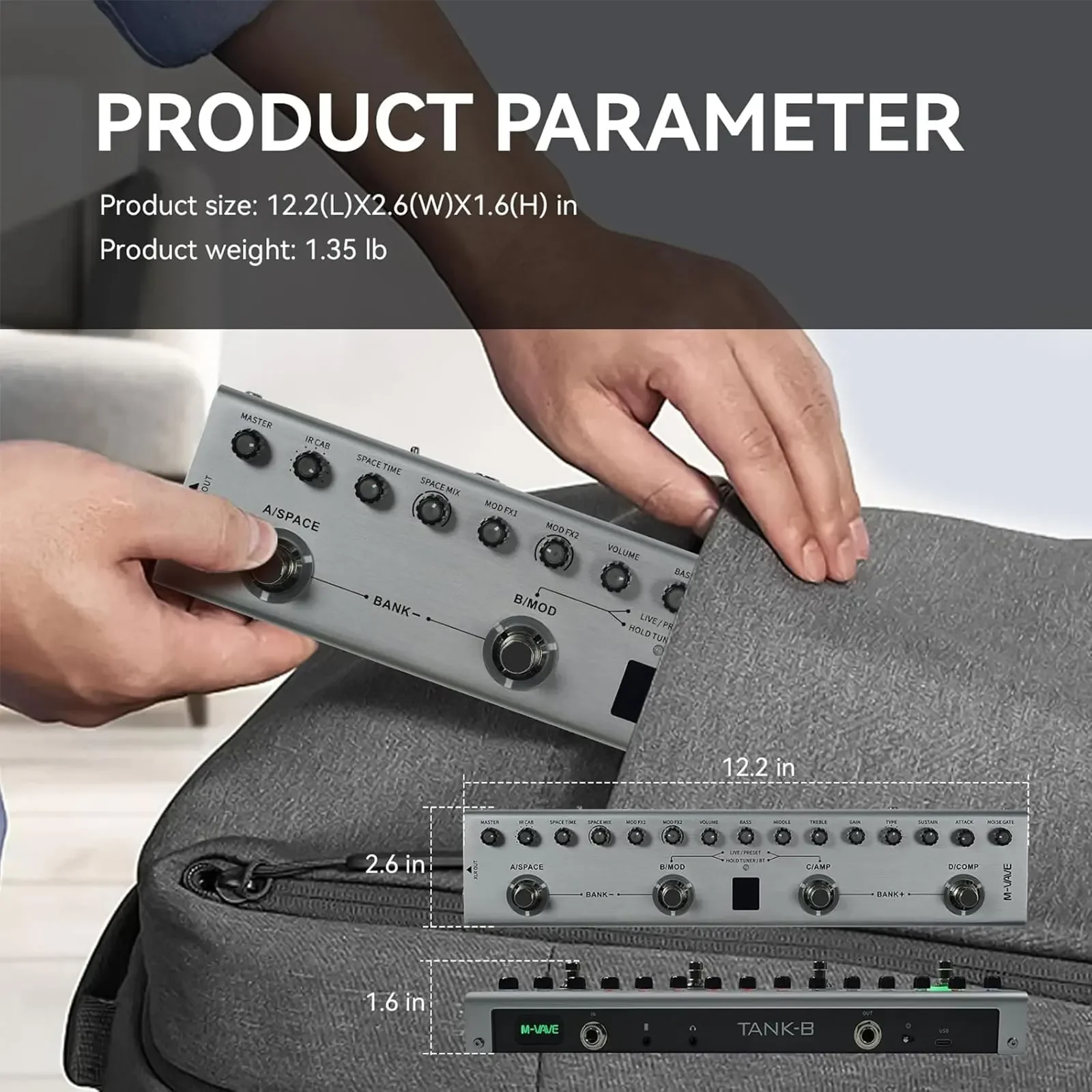 M-Vave Tank-B Bass Effects- 36 Presets + Modulation/delay/reverb 9 Preamp & 8 Ir Slots, Rechargeable Complete Tone Studio