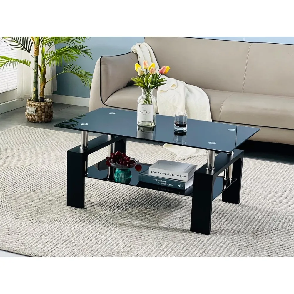 

Living Room Rectangle Coffee Table, Tea Table Suitable for Waiting Room, Modern Side Coffee Table with Wooden Leg