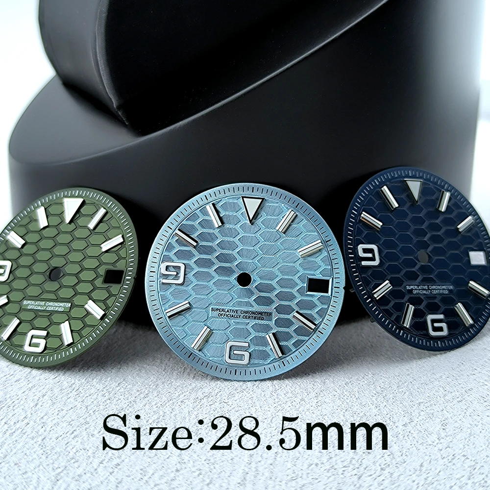NH35 Dial 28.5mm Land Envoy Honeycomb Pattern Dial Blue Luminous Custom Logo Men's Watch Modified NH35 Movt Watch Accessories
