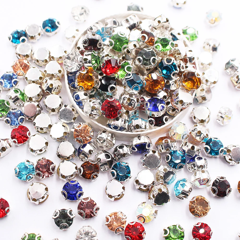 3D Claw Sew On Rhinestones Mix Color Flatback Silver Base Shiny Crystal Glass Beads Stones Trim Handwork Sewing Rhinestone Gems