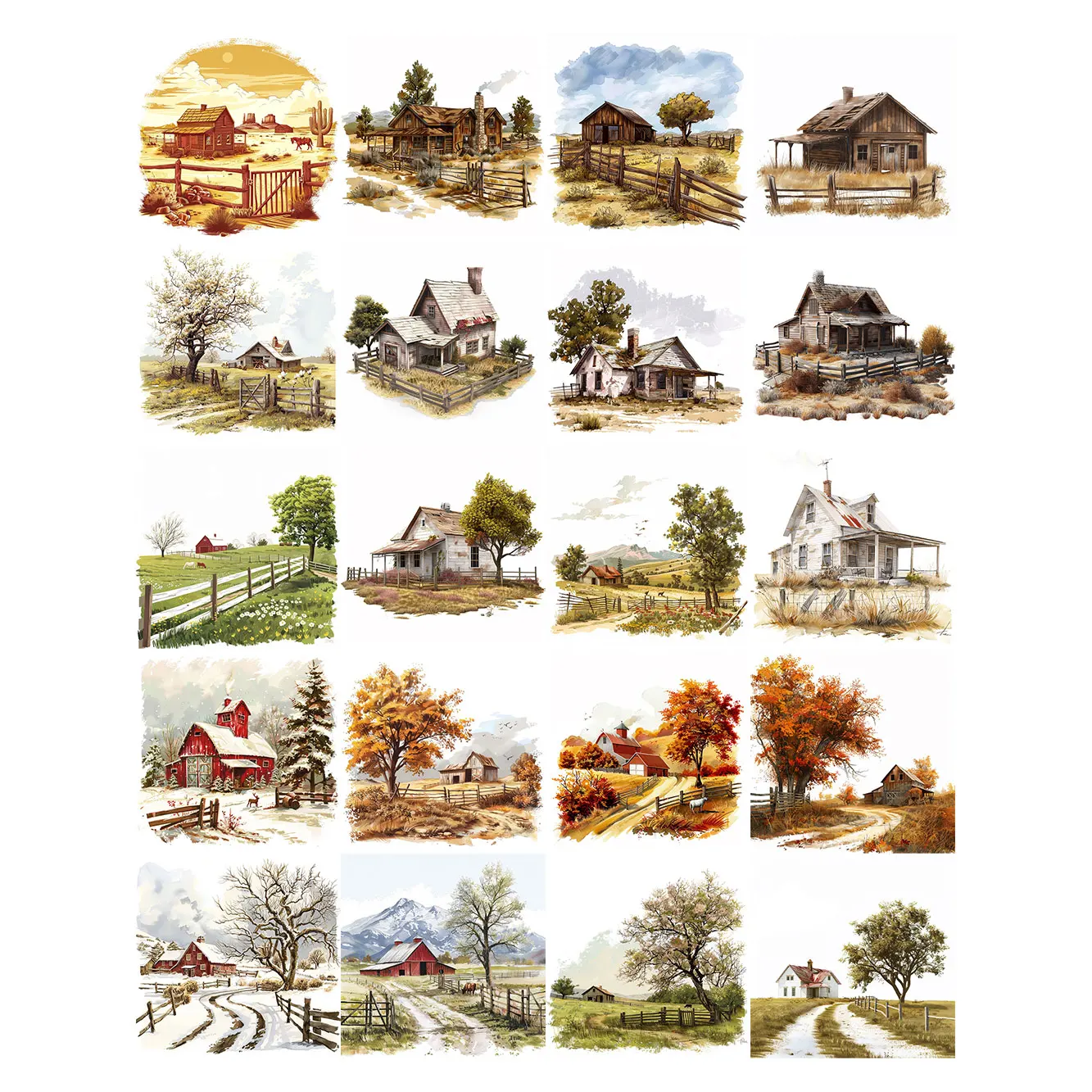 20pcs Four Seasons Ranch Scenery Stickers Pack Varied for Kids Crafts Scrapbooking Luggage Notebook Aesthetic Decoration Decals