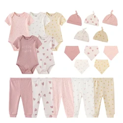 2023 New Born Unisex Bodysuits+Pants+Hats+Bibs/gloves Cotton Baby Boy Clothes Set Solid Color Baby Girl Clothes 0-6M Bebes