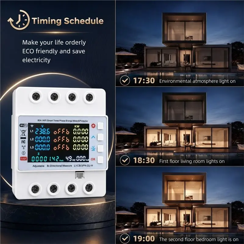 ABHI-Tuya Wifi 4P 80A For Smart Meter Timer Breaker With Auto-Reclosure, Voltage Protection For Smart Life Three-Phase