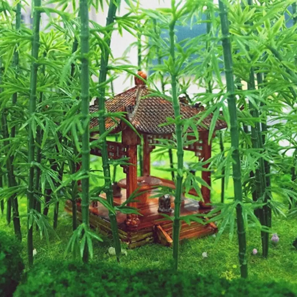 

10pcs Plastic Miniature Bamboo Tree Small Artificial Micro Landscape Simulated Reusable Simulation Green Plants Bedroom