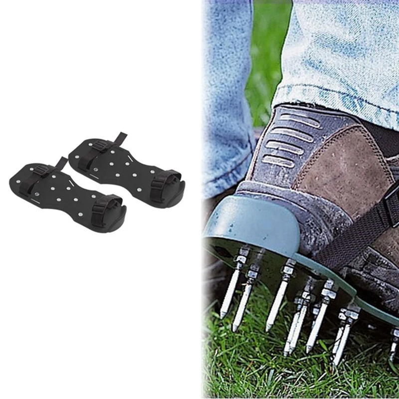 2 Pair Of Garden Grass Scarifying Shoes 4.2CM Lawn Spikes Scarifying Shoes Self-Leveling Epoxy Tools Black