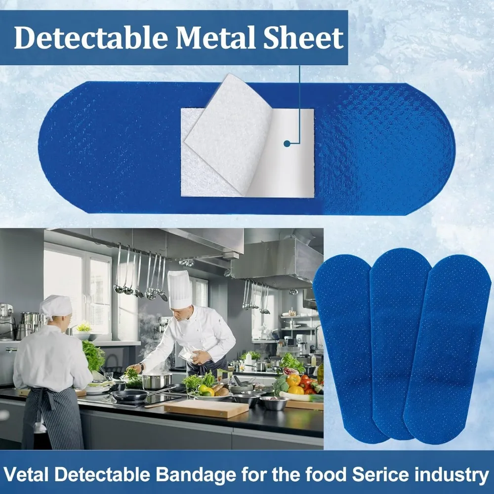 10Pcs/Set PE Blue Metal Detectable Adhesive Bandages Waterproof Plasters First Aid Tape for Food Processing Safety Industry