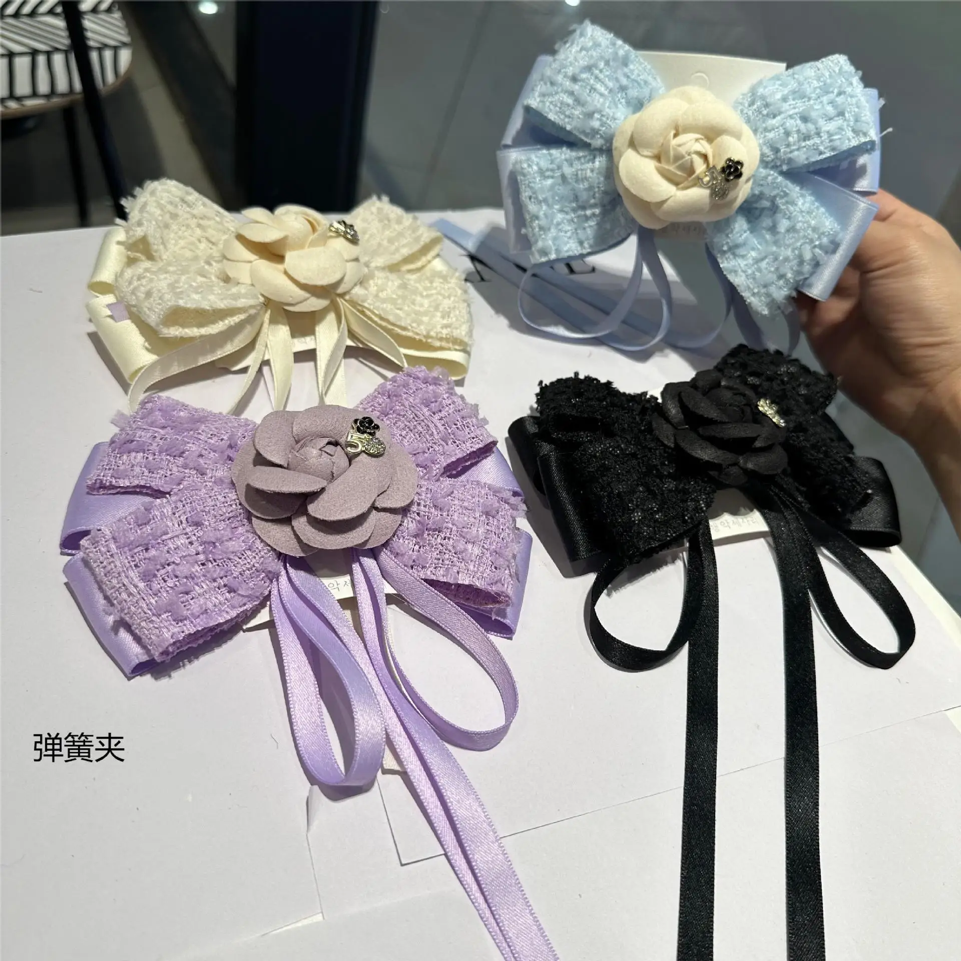 Korean Hair Accessories Camellia Spring Clip Long Ribbon Bow   Elegant Ladies' Best Friend Gift