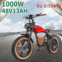 Electric Bike 1000W Motor 48V13AH Lithium Battery Retro Motorcycle E Bike 20*4.0 Inch Fat Tire Adult Mountain Electric Bicycle