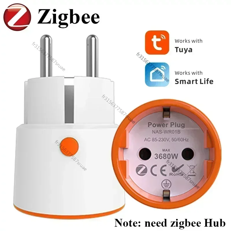 Prise d'alimentation intelligente Tuya Zigbee 3.0, 16a, prise ue, compteur 3680W, télécommande, fonctionne avec Zigbee2mqttt et Hub Tuya Assistant domestique