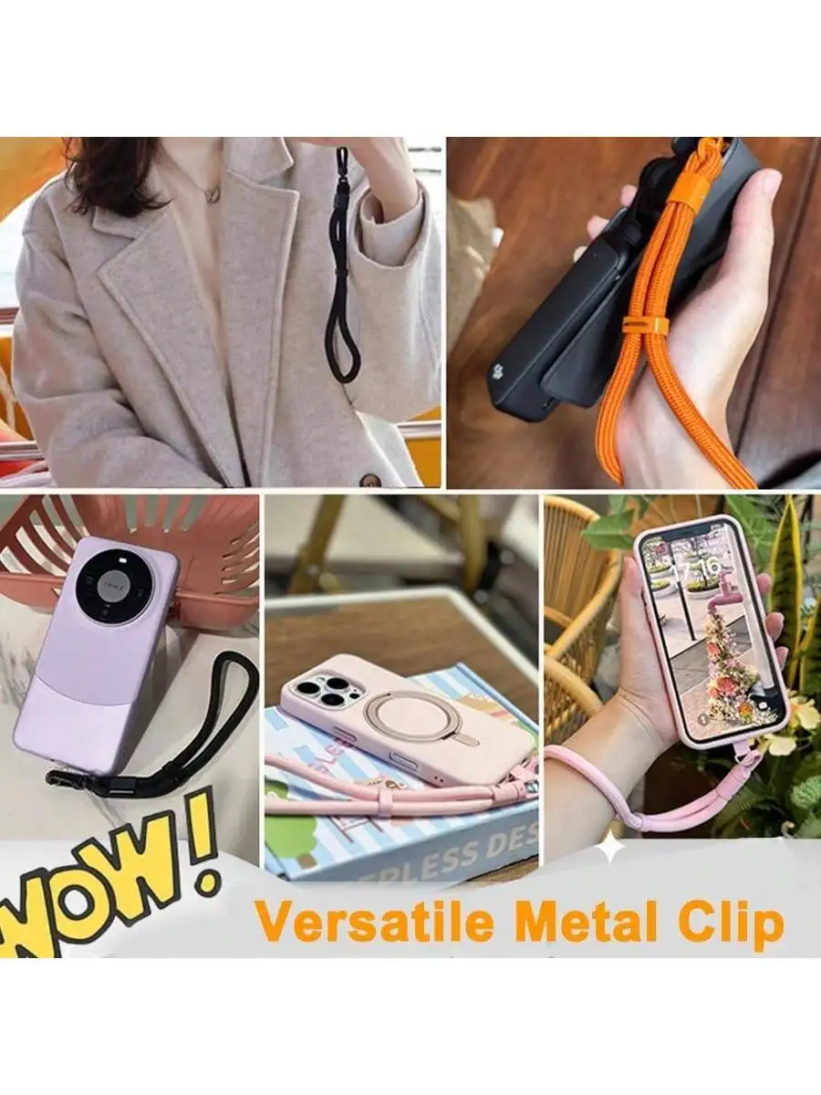 

Universal Adjustable Phone Wrist Strap Lanyard With Metal Clip For iPhone 16 And Most Smartphones