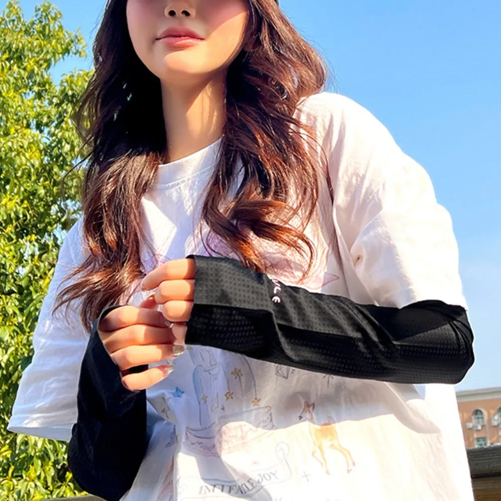 アームプロテクションロングアイスシルクスリーブ、チェック柄伸縮性日焼け止めアームカバー、UVカット、ゆったりサイクリンググローブ、夏用